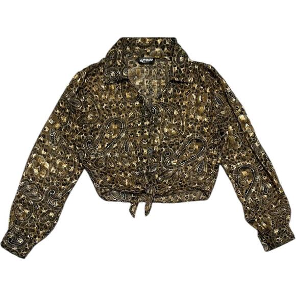 Hot Stuff Y2K 90’s Cheetah Paisley Knot Tie Buttoned Blouse - Picture 1 of 4